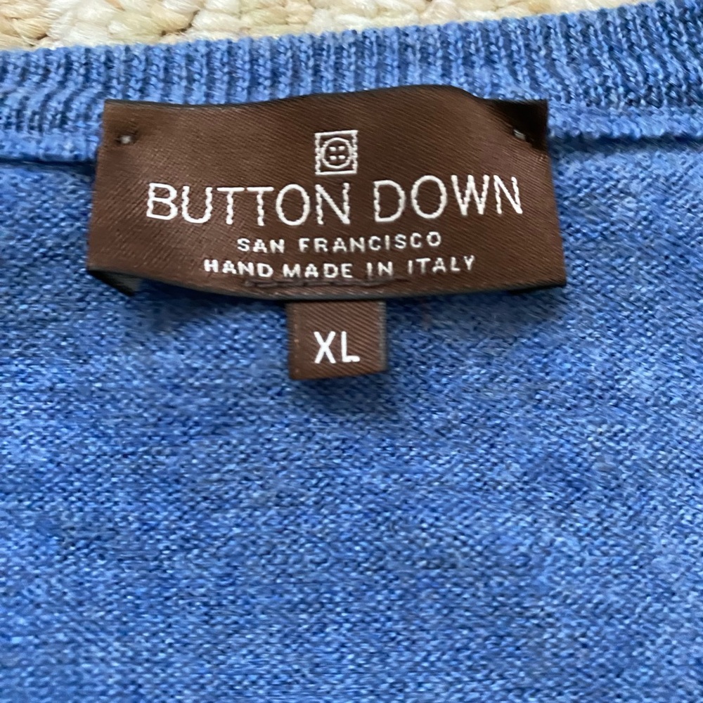 BUTTON DOWN SF | 100% Virgin Wool Light Blue Classic V-Neck Sweater XL - Picture 9 of 14